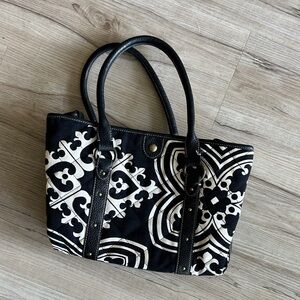 J. Crew Black and Cream Patterned Tote